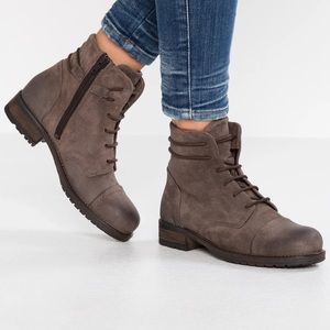 Clarks Adelia Stone Taupe Suede Combat Boots